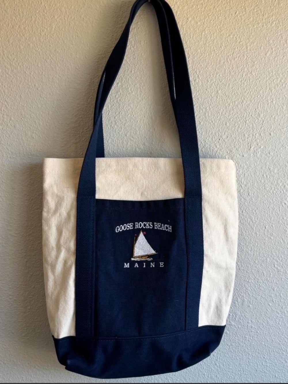 Goose Rocks Beach Maine Canvas Tote Bag - Navy & Cream